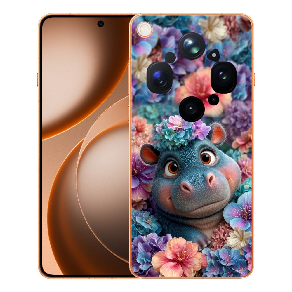 Gelový kryt mmCase na Oppo Find X9 Ultra - hrošík v květinách
