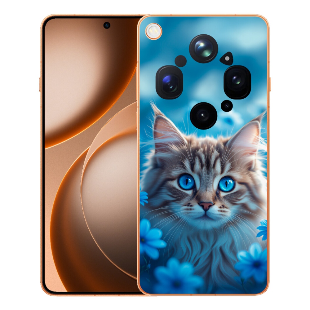 Gelový kryt mmCase na Oppo Find X9 Ultra - koťátko v modrých květech