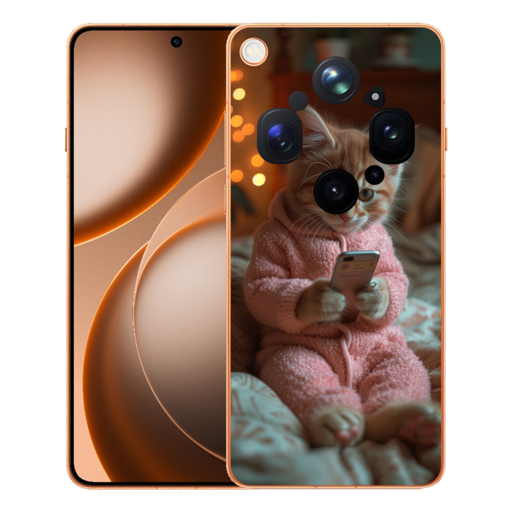 Gelový kryt mmCase na Oppo Find X9 Ultra - kotě s mobilem