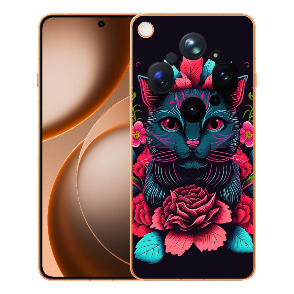 Gelový kryt mmCase na Oppo Find X9 Ultra - květiny a kočka