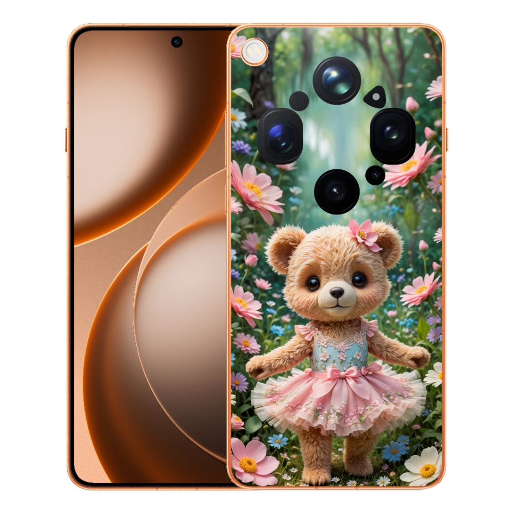 Gelový kryt mmCase na Oppo Find X9 Ultra - roztomilý medvídek v květinách