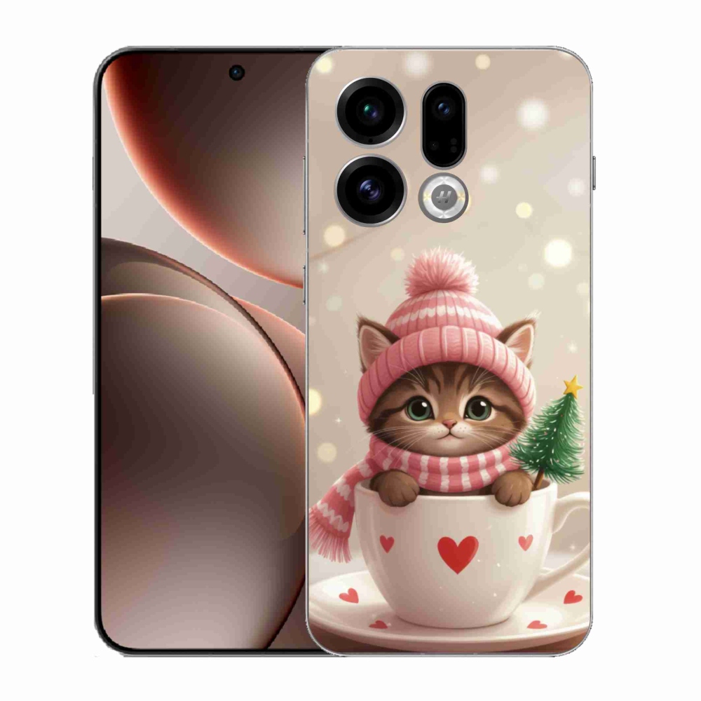 Gelový kryt mmCase na Oppo Find X9 - vánoční kotě v hrnku