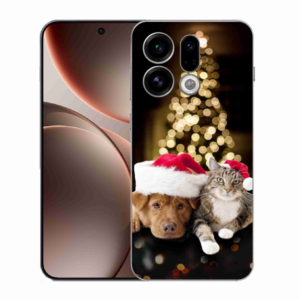 Gelový kryt mmCase na Oppo Find X9 - vánoční pes a kočka