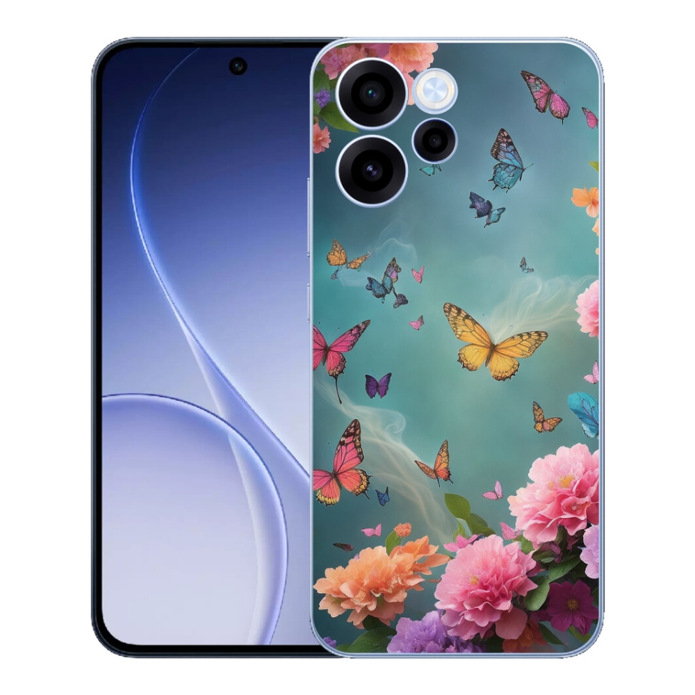 Gelový kryt mmCase na Oppo Reno 15 FS 5G - barevné květy a motýli
