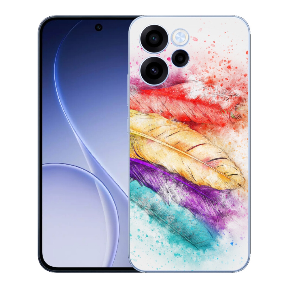 Gelový kryt mmCase na Oppo Reno 15 FS 5G - barevné peří