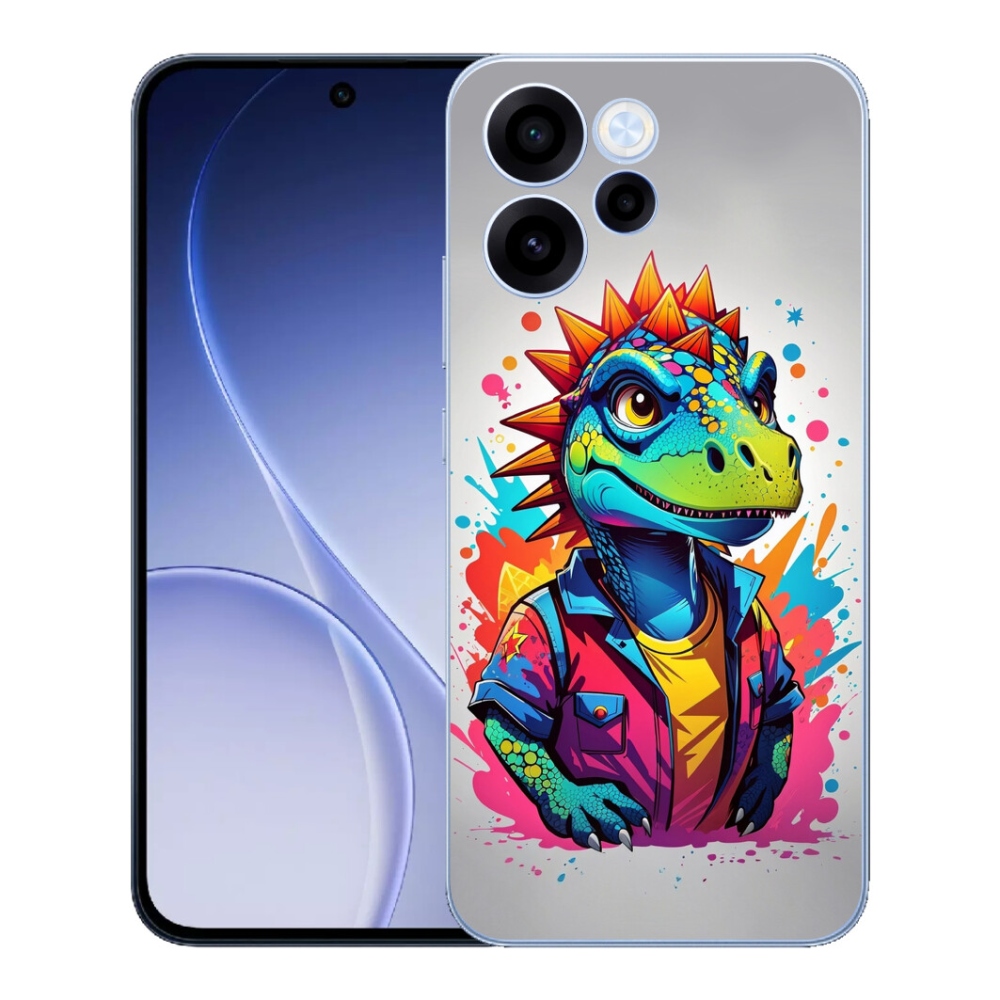 Gelový kryt mmCase na Oppo Reno 15 FS 5G - barevný dinosaurus