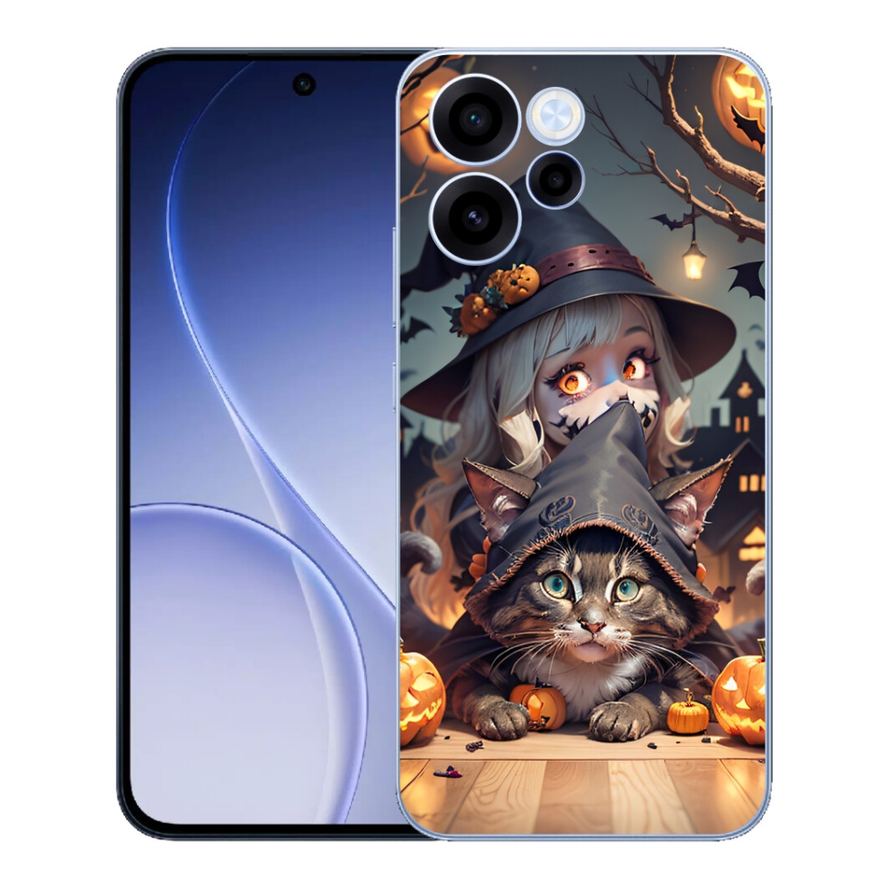 Gelový kryt mmCase na Oppo Reno 15 FS 5G - čarodějnice s kočkou