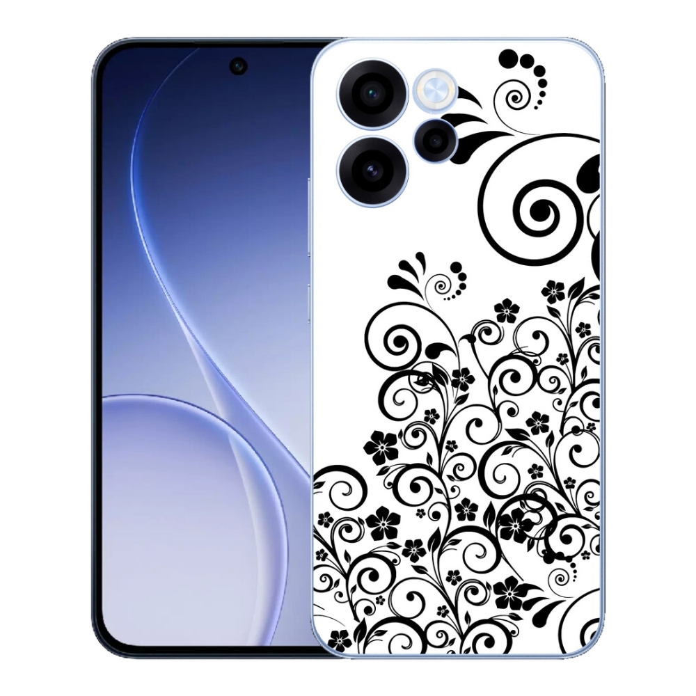 Gelový kryt mmCase na Oppo Reno 15 FS 5G - černobílé květinové vzory