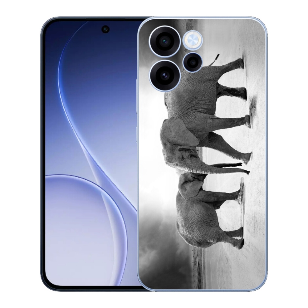 Gelový kryt mmCase na Oppo Reno 15 FS 5G - černobílí sloni