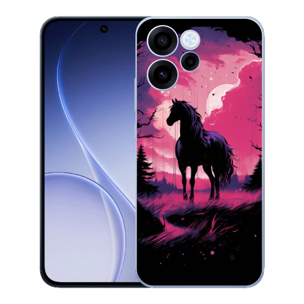 Gelový kryt mmCase na Oppo Reno 15 FS 5G - černý kreslený kůň 1