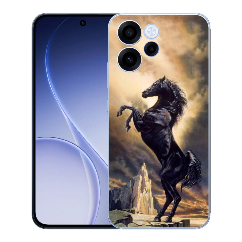 Gelový kryt mmCase na Oppo Reno 15 FS 5G - černý kreslený kůň