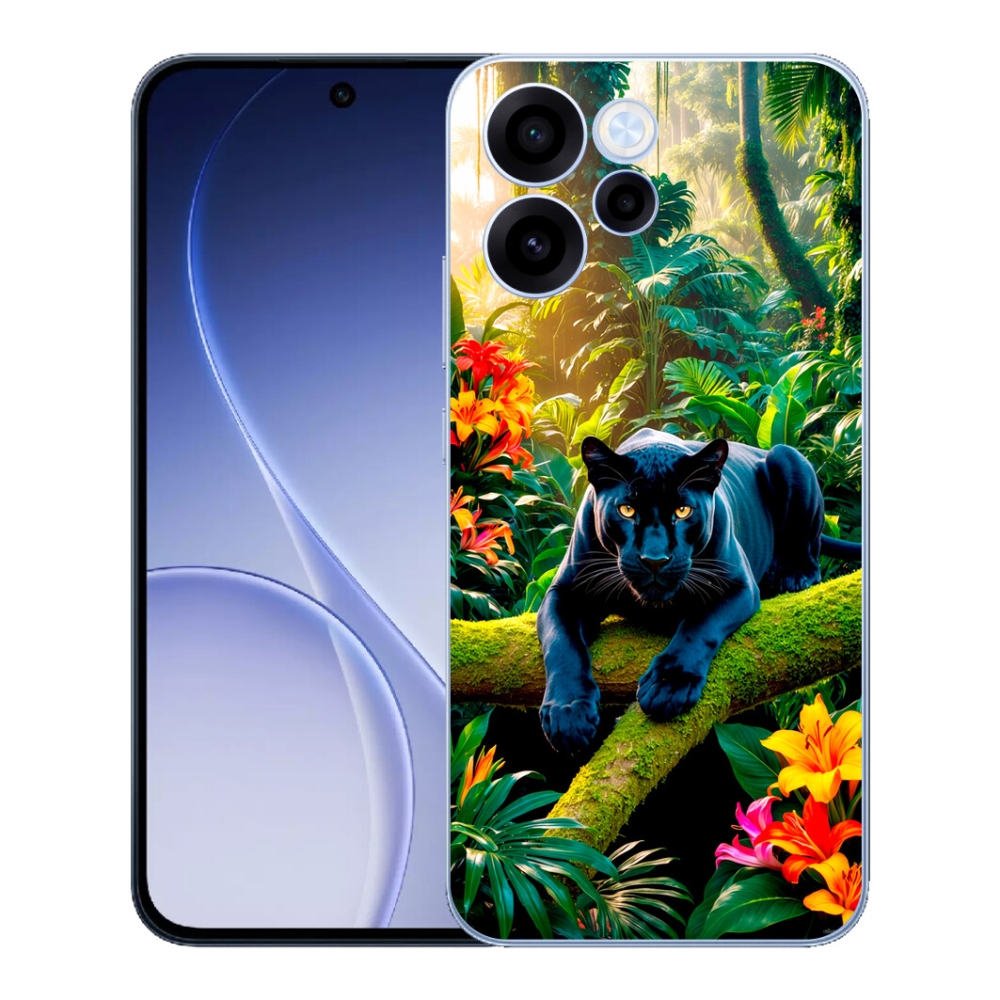 Gelový kryt mmCase na Oppo Reno 15 FS 5G - černý panter v džungli