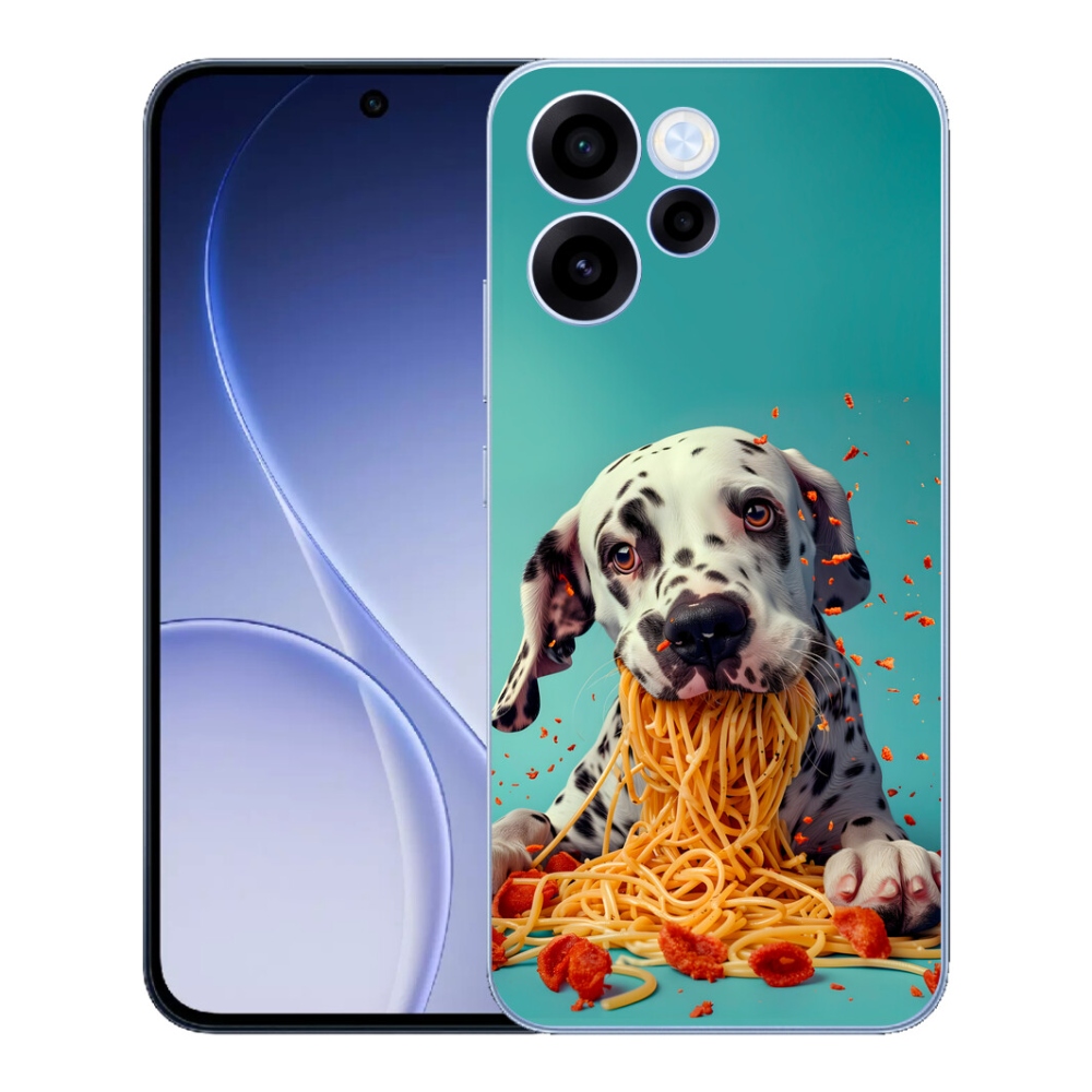 Gelový kryt mmCase na Oppo Reno 15 FS 5G - dalmatin a špagety