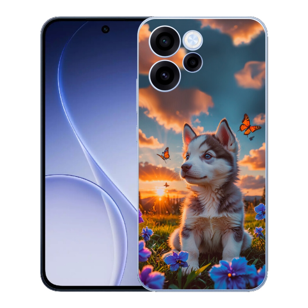 Gelový kryt mmCase na Oppo Reno 15 FS 5G - husky při západu slunce