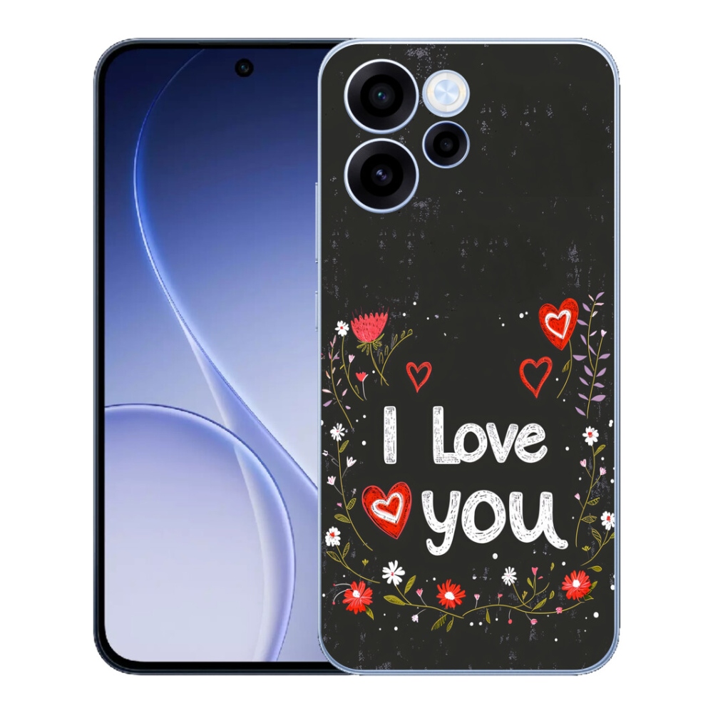 Gelový kryt mmCase na Oppo Reno 15 FS 5G - I love you černé pozadí