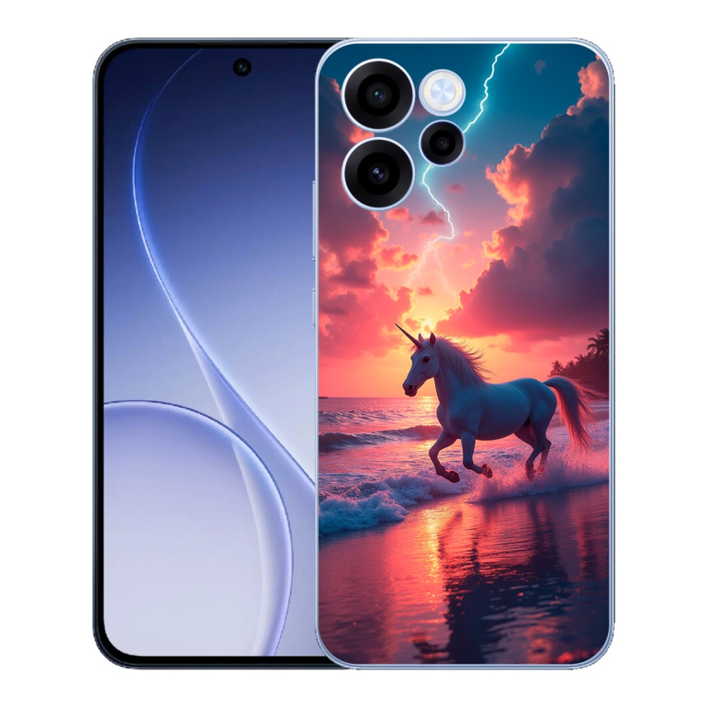 Gelový kryt mmCase na Oppo Reno 15 FS 5G - jednorožec na pláži
