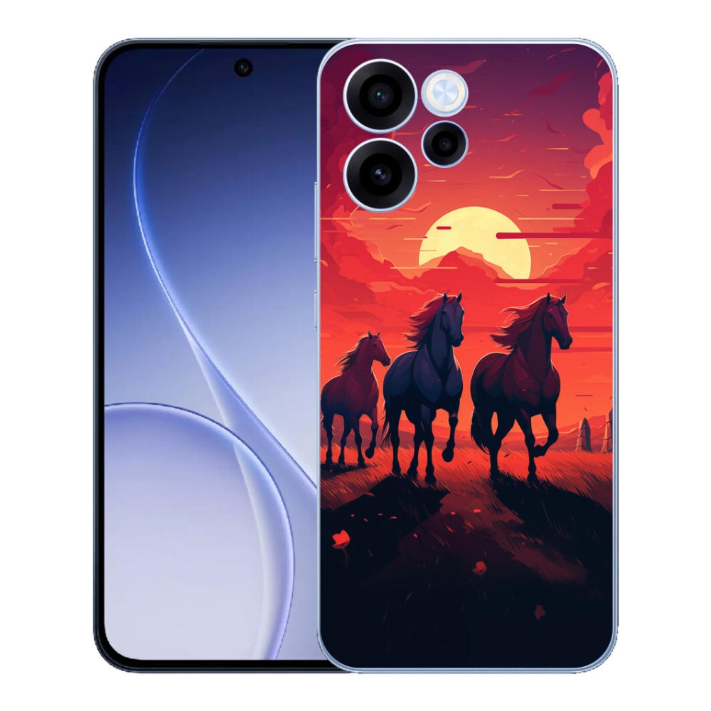 Gelový kryt mmCase na Oppo Reno 15 FS 5G - koně a západ slunce