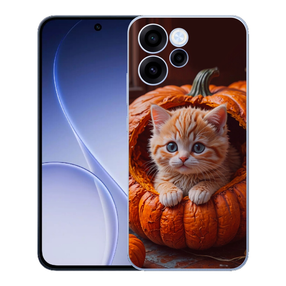 Gelový kryt mmCase na Oppo Reno 15 FS 5G - kotě a dýně 2