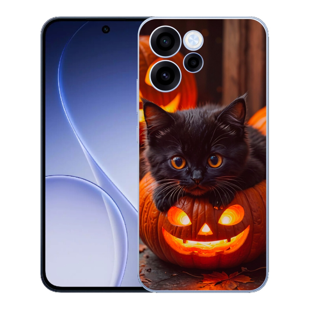 Gelový kryt mmCase na Oppo Reno 15 FS 5G - kotě a dýně