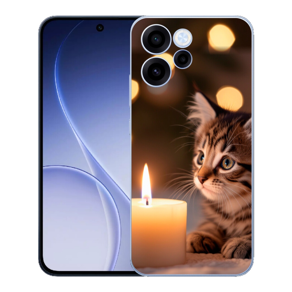 Gelový kryt mmCase na Oppo Reno 15 FS 5G - kotě a svíčka