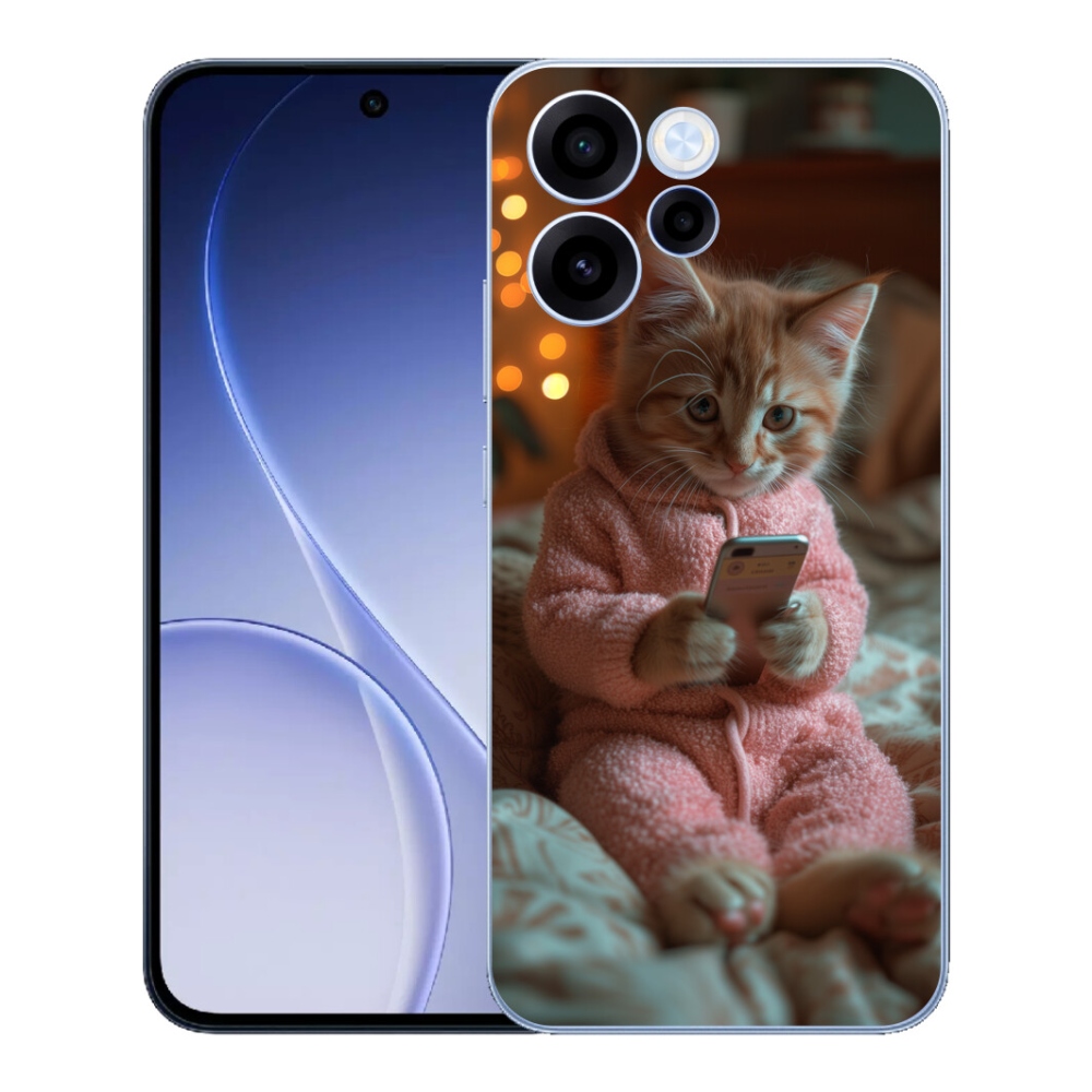 Gelový kryt mmCase na Oppo Reno 15 FS 5G - kotě s mobilem