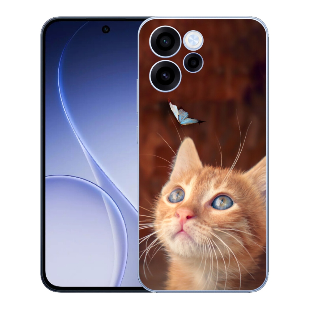 Gelový kryt mmCase na Oppo Reno 15 FS 5G - motýl a kotě