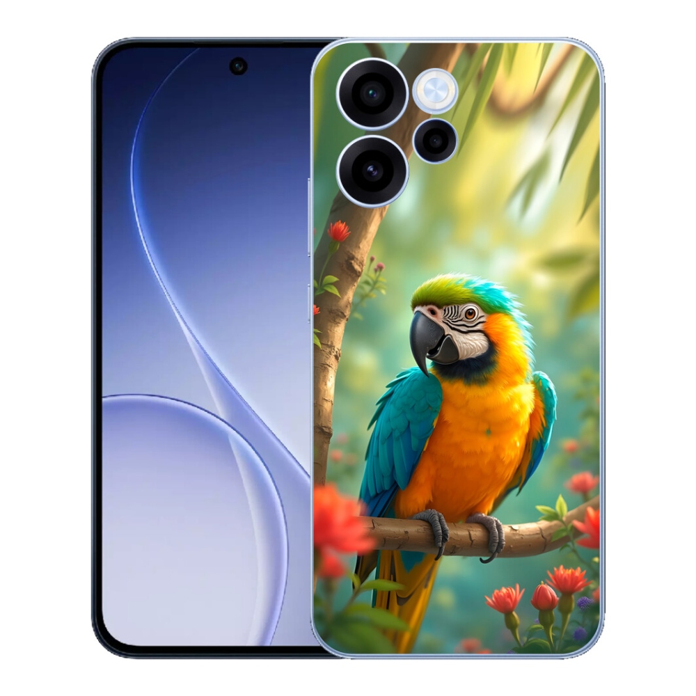 Gelový kryt mmCase na Oppo Reno 15 FS 5G - papoušek ara modrožlutá