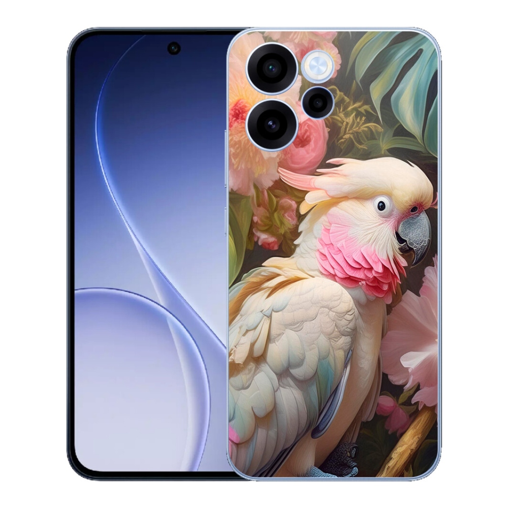 Gelový kryt mmCase na Oppo Reno 15 FS 5G - papoušek kakadu růžový 2