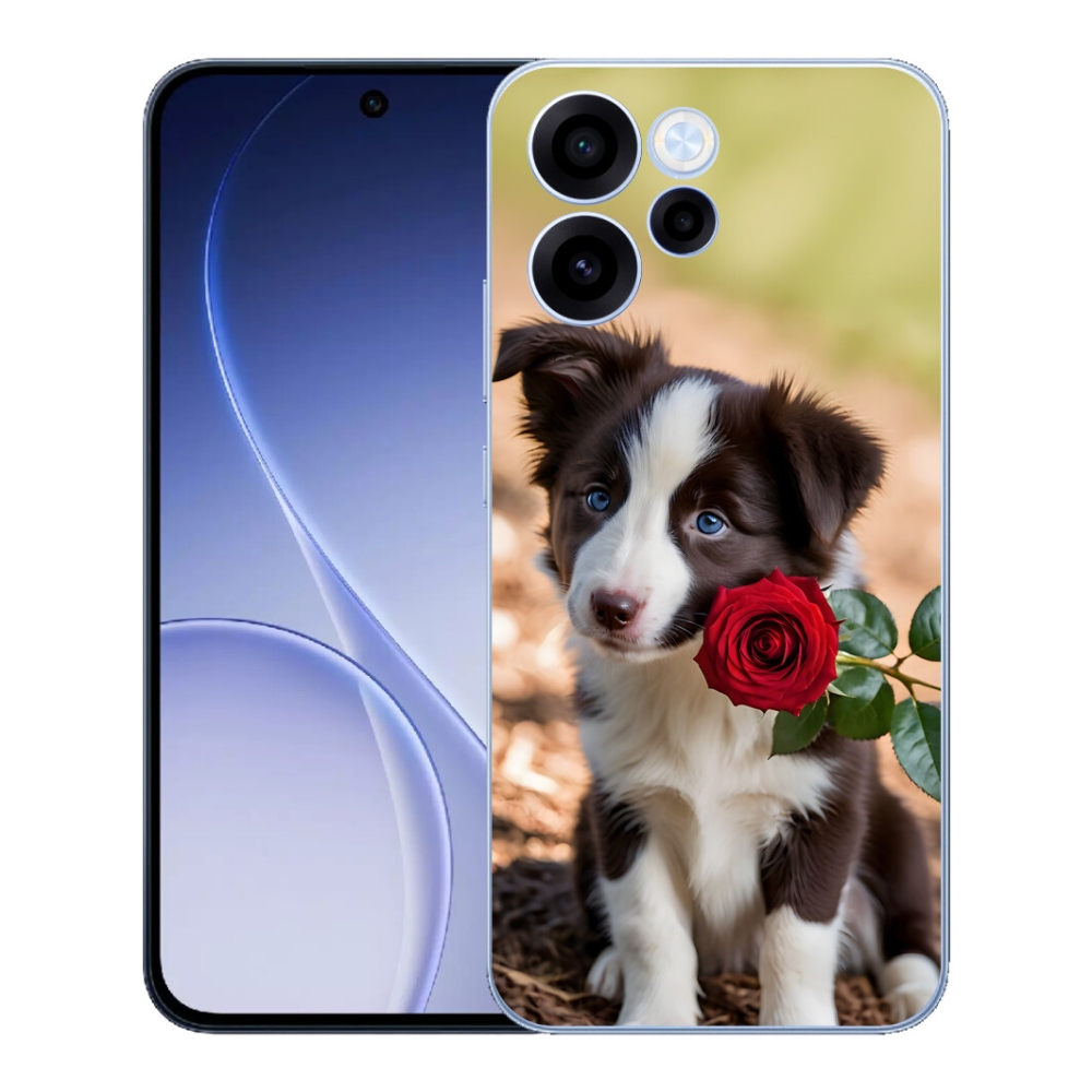 Gelový kryt mmCase na Oppo Reno 15 FS 5G - roztomilá border kolie s růží