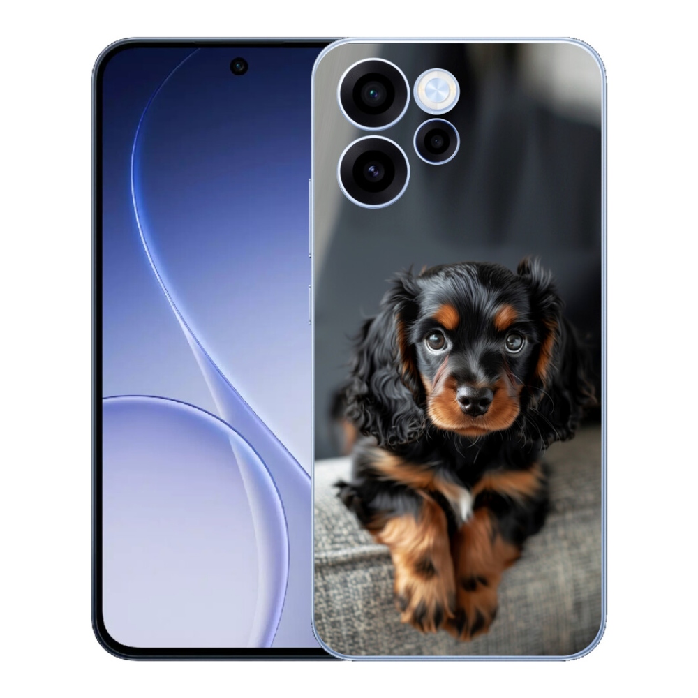 Gelový kryt mmCase na Oppo Reno 15 FS 5G - roztomilý dlouhosrstý jezevčík