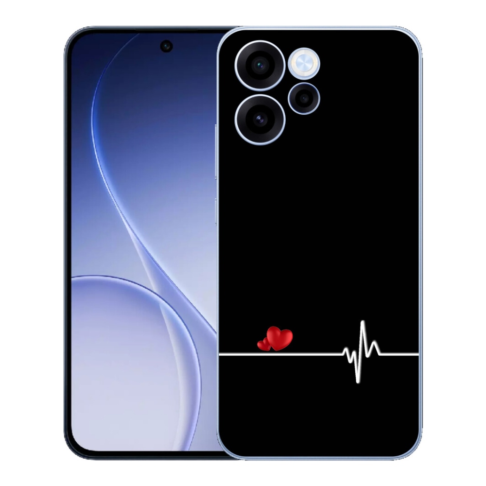 Gelový kryt mmCase na Oppo Reno 15 FS 5G - srdce a tep černé pozadí