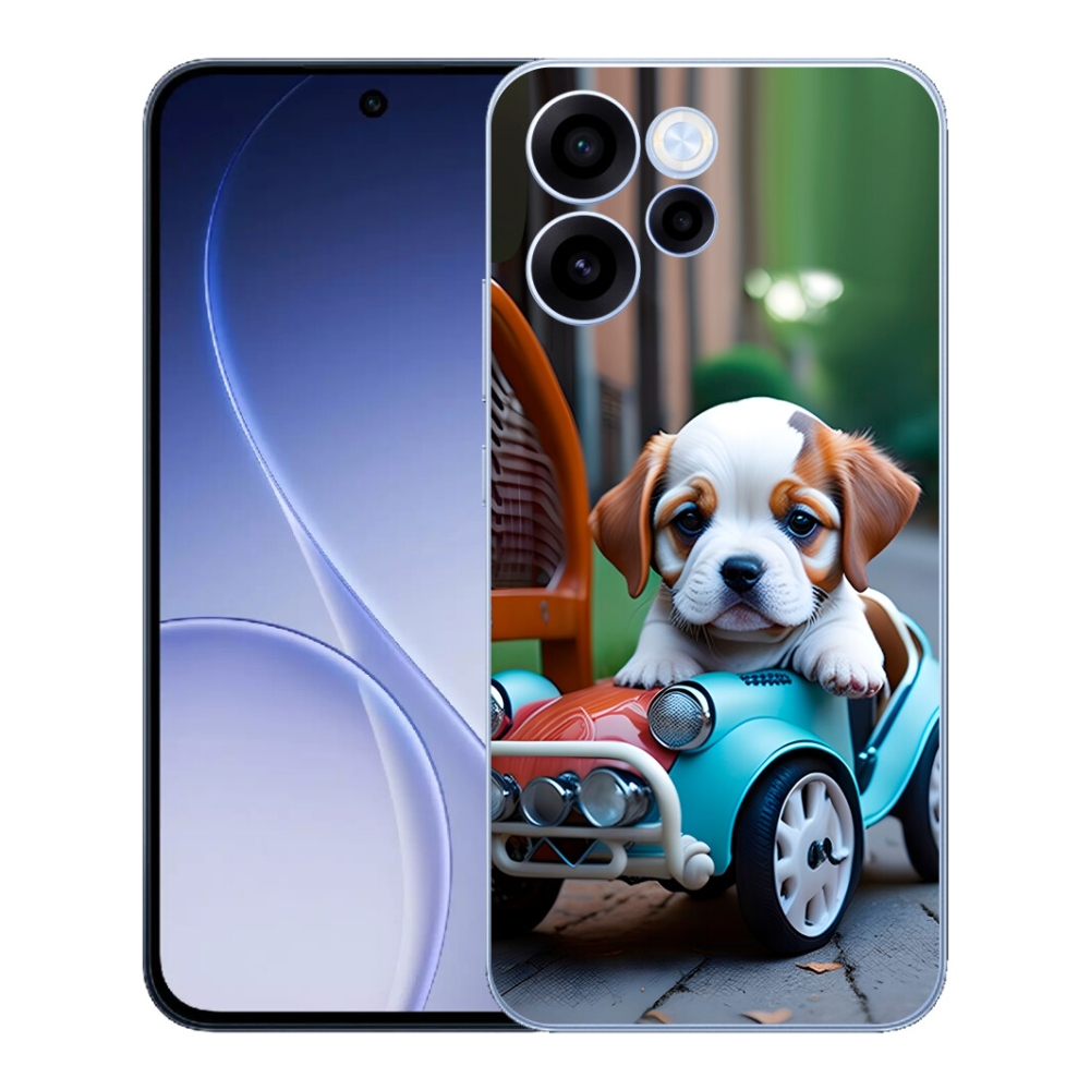 Gelový kryt mmCase na Oppo Reno 15 FS 5G - štěně v retro autě
