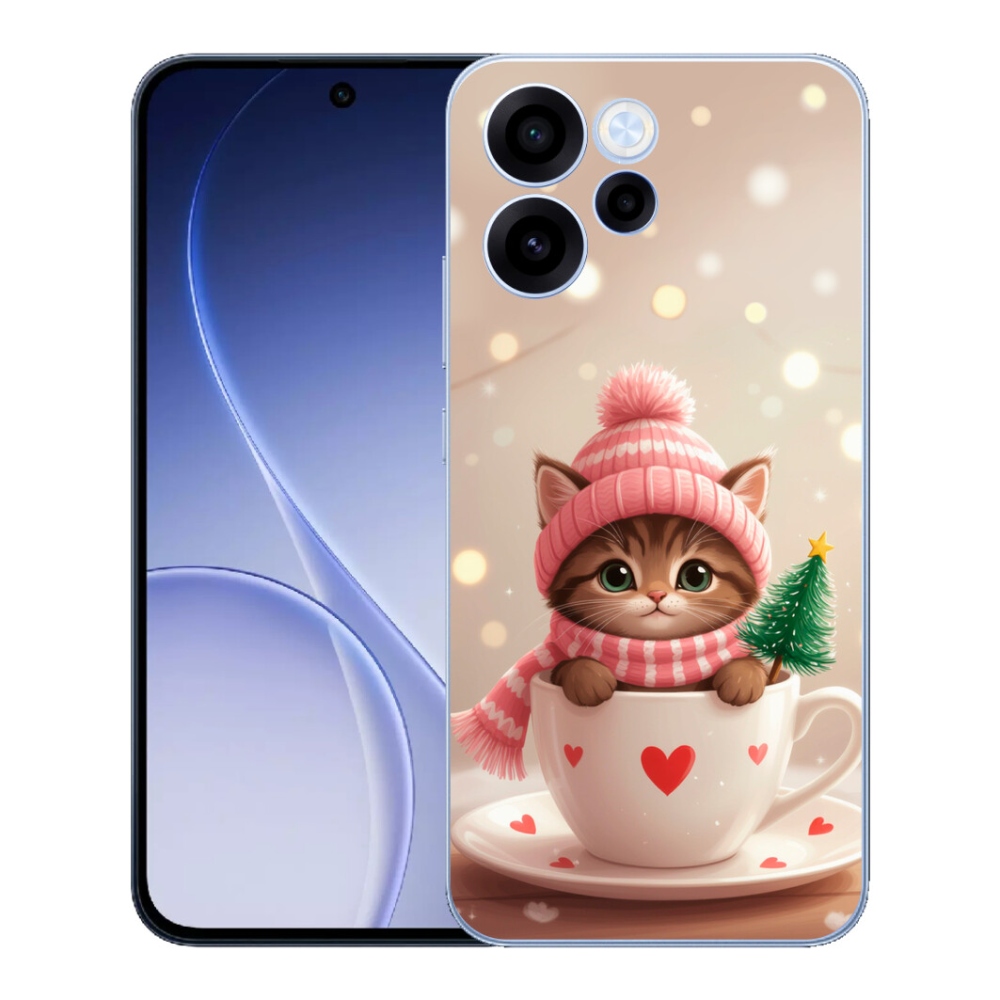 Gelový kryt mmCase na Oppo Reno 15 FS 5G - vánoční kotě v hrnku