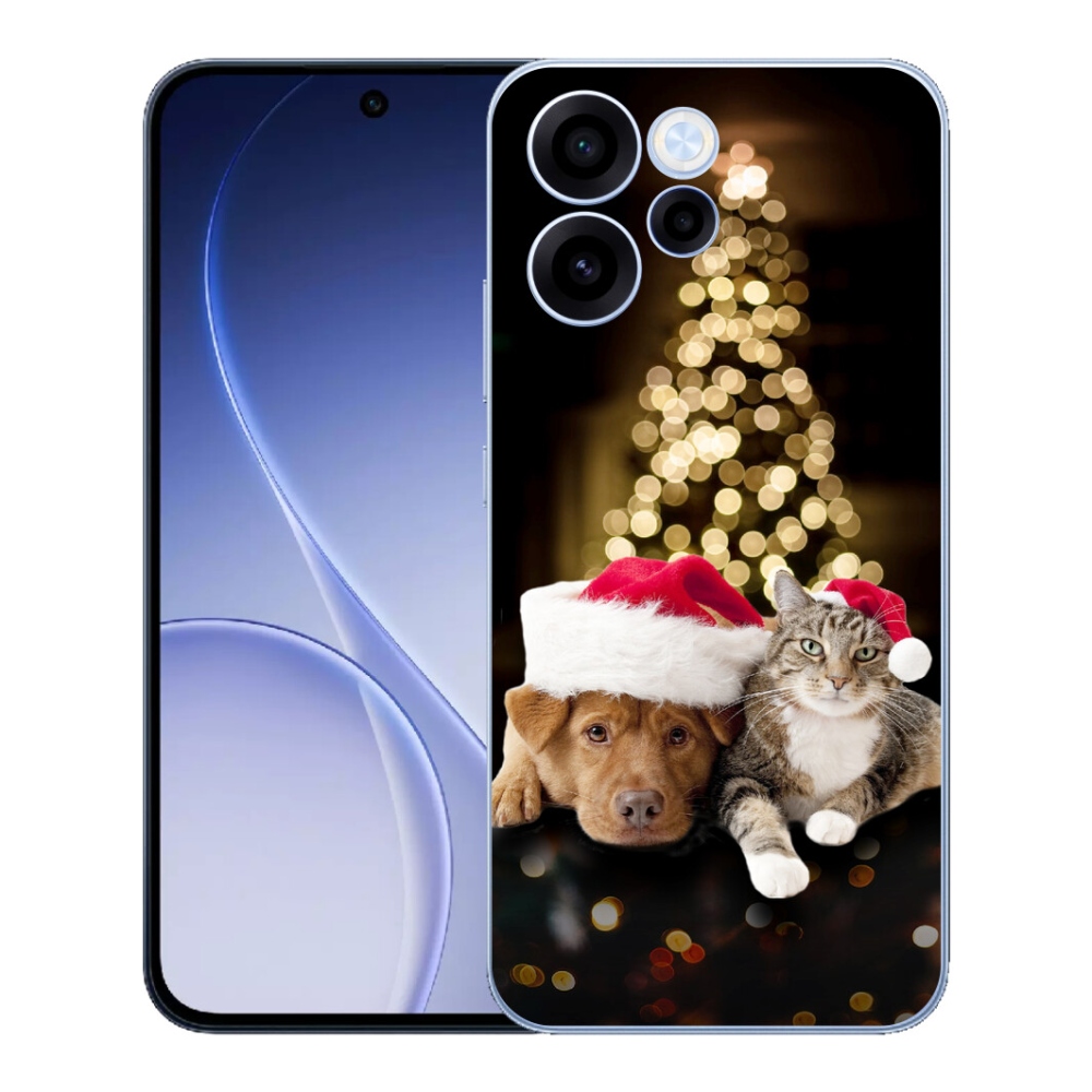 Gelový kryt mmCase na Oppo Reno 15 FS 5G - vánoční pes a kočka