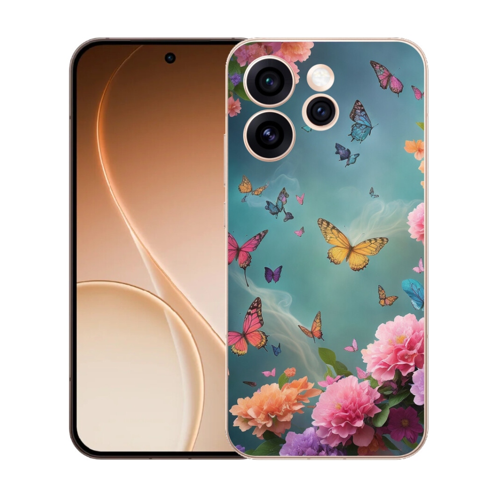Gelový kryt mmCase na Oppo Reno 15 Pro 5G - barevné květy a motýli