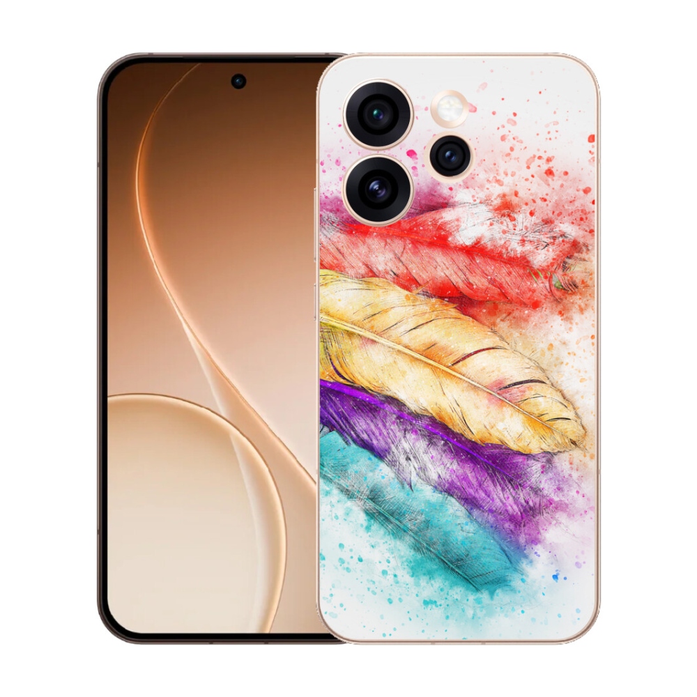 Gelový kryt mmCase na Oppo Reno 15 Pro 5G - barevné peří