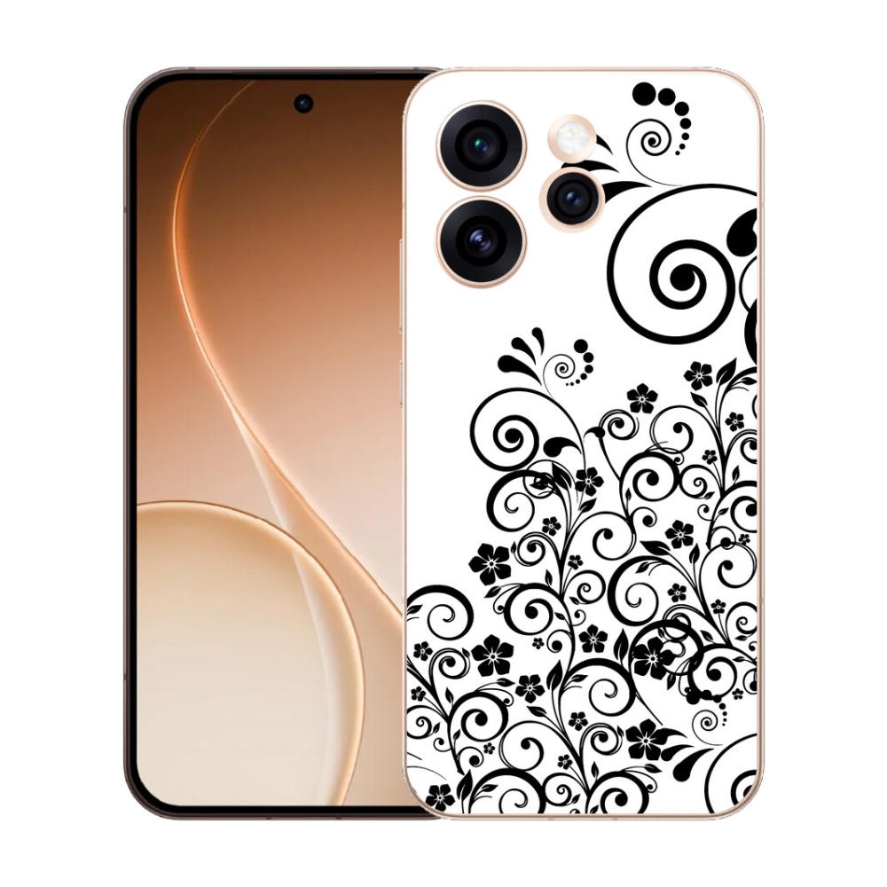 Gelový kryt mmCase na Oppo Reno 15 Pro 5G - černobílé květinové vzory