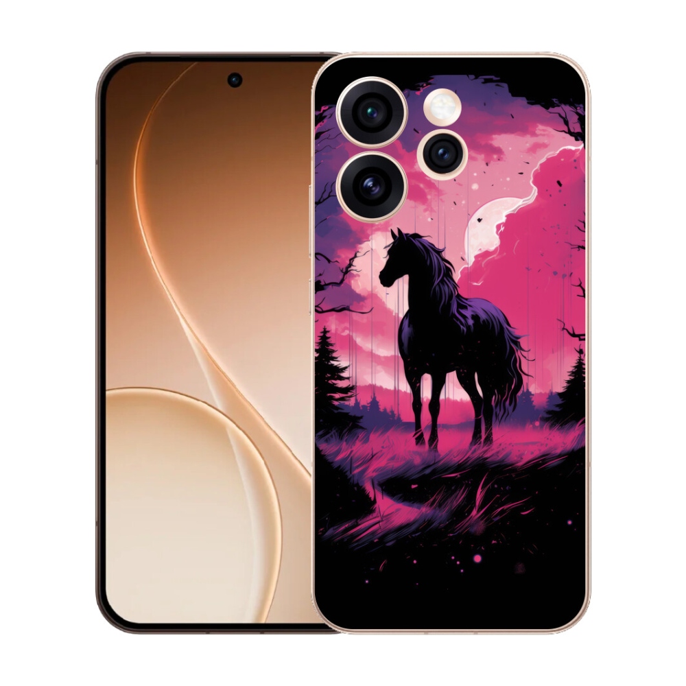 Gelový kryt mmCase na Oppo Reno 15 Pro 5G - černý kreslený kůň 1