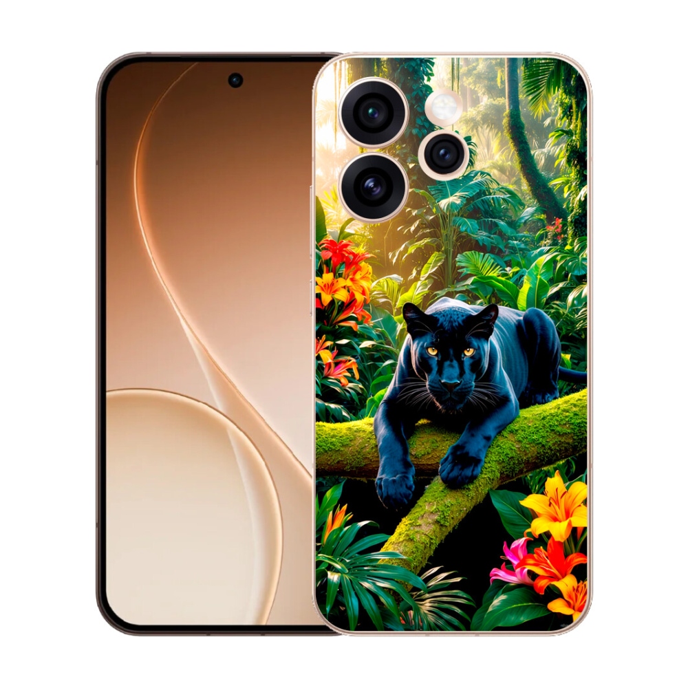 Gelový kryt mmCase na Oppo Reno 15 Pro 5G - černý panter v džungli