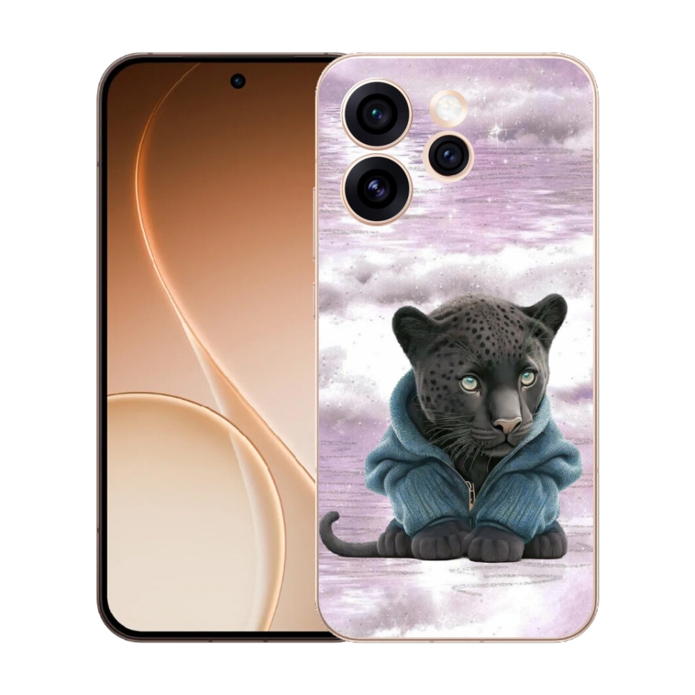 Gelový kryt mmCase na Oppo Reno 15 Pro 5G - černý panter ve svetru