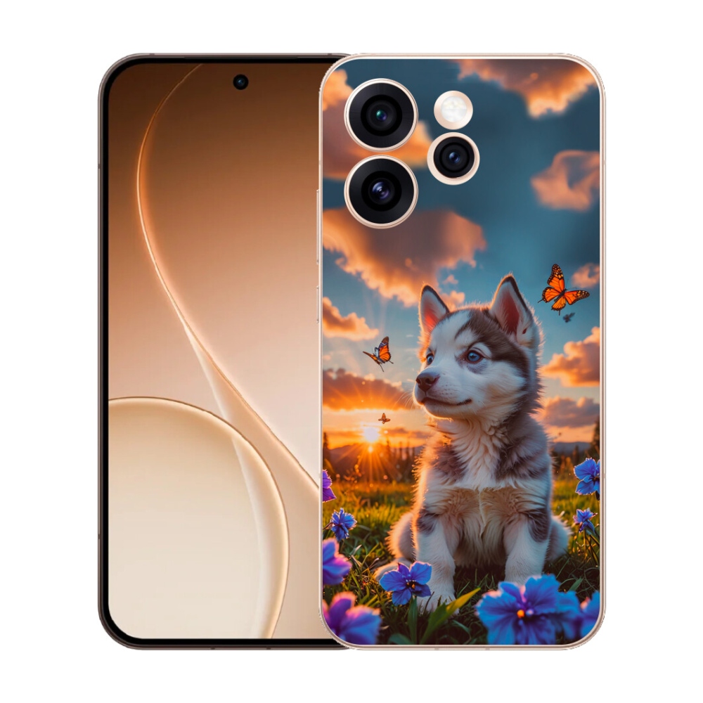 Gelový kryt mmCase na Oppo Reno 15 Pro 5G - husky při západu slunce