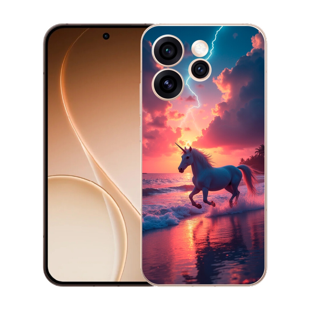 Gelový kryt mmCase na Oppo Reno 15 Pro 5G - jednorožec na pláži