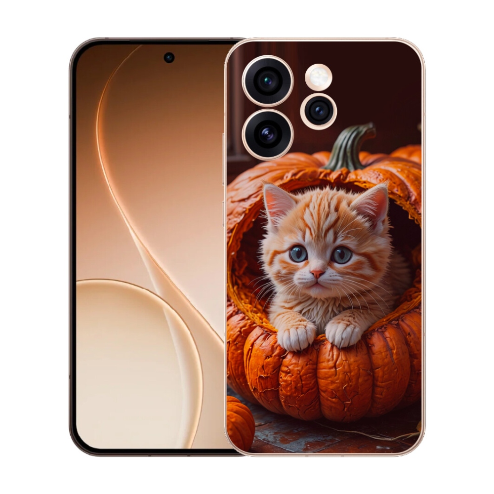 Gelový kryt mmCase na Oppo Reno 15 Pro 5G - kotě a dýně 2