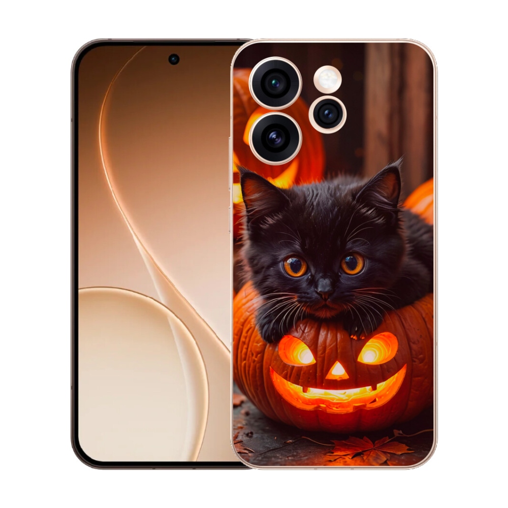 Gelový kryt mmCase na Oppo Reno 15 Pro 5G - kotě a dýně