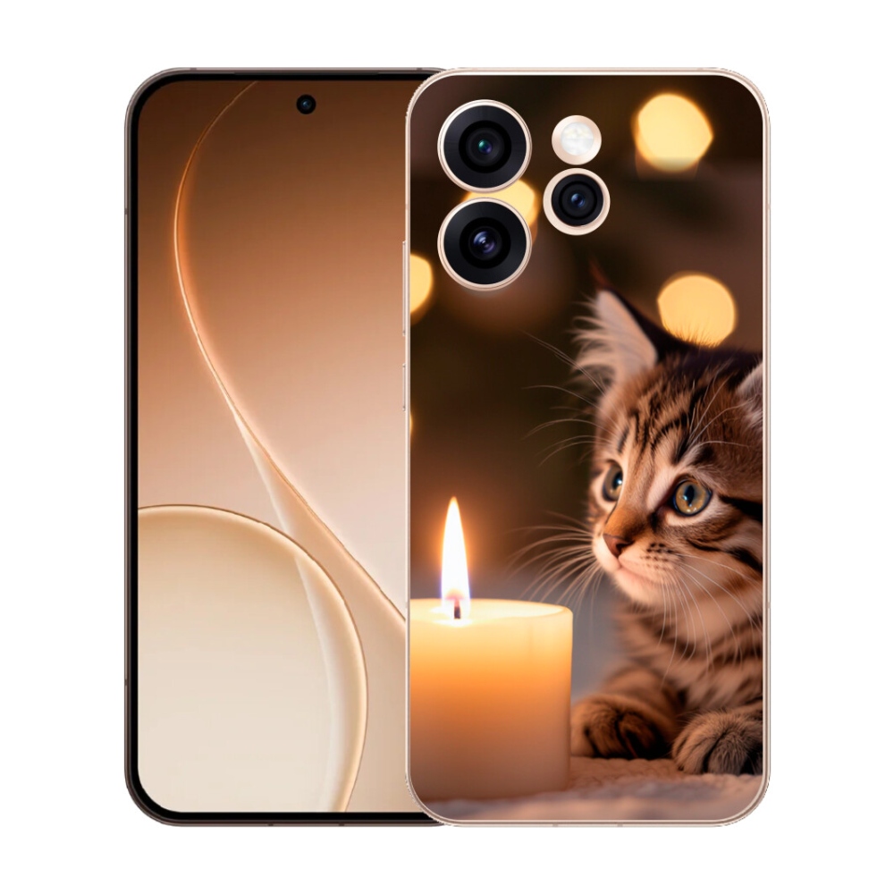 Gelový kryt mmCase na Oppo Reno 15 Pro 5G - kotě a svíčka