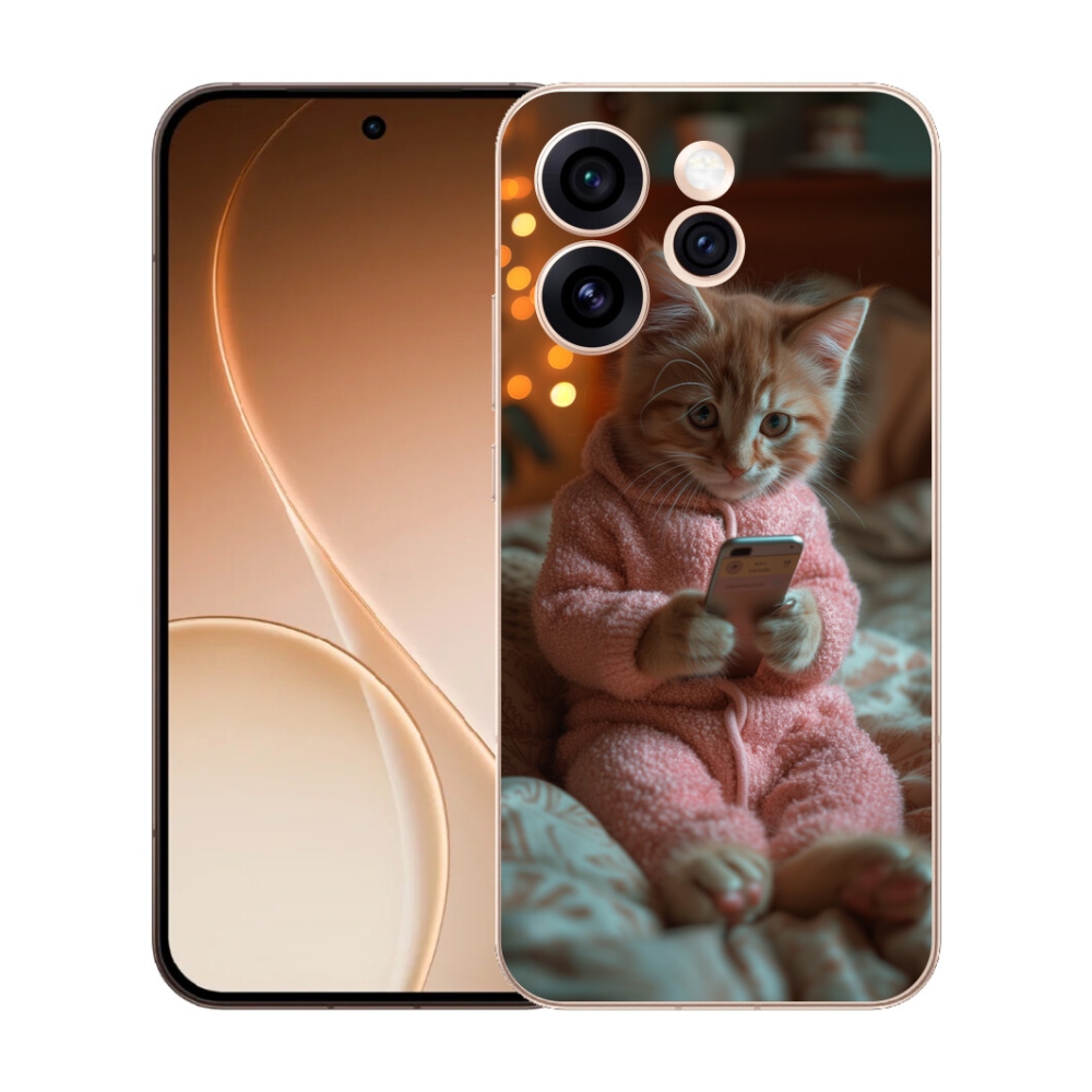 Gelový kryt mmCase na Oppo Reno 15 Pro 5G - kotě s mobilem