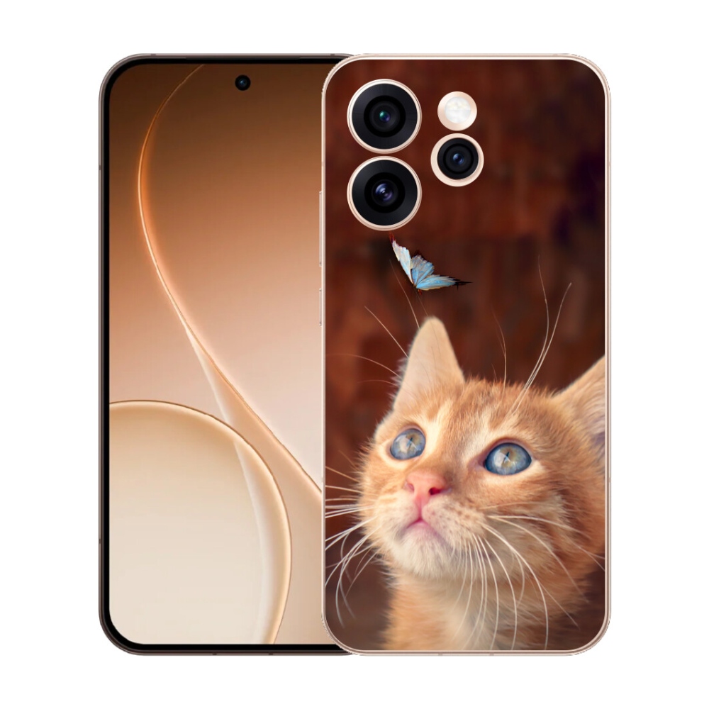 Gelový kryt mmCase na Oppo Reno 15 Pro 5G - motýl a kotě