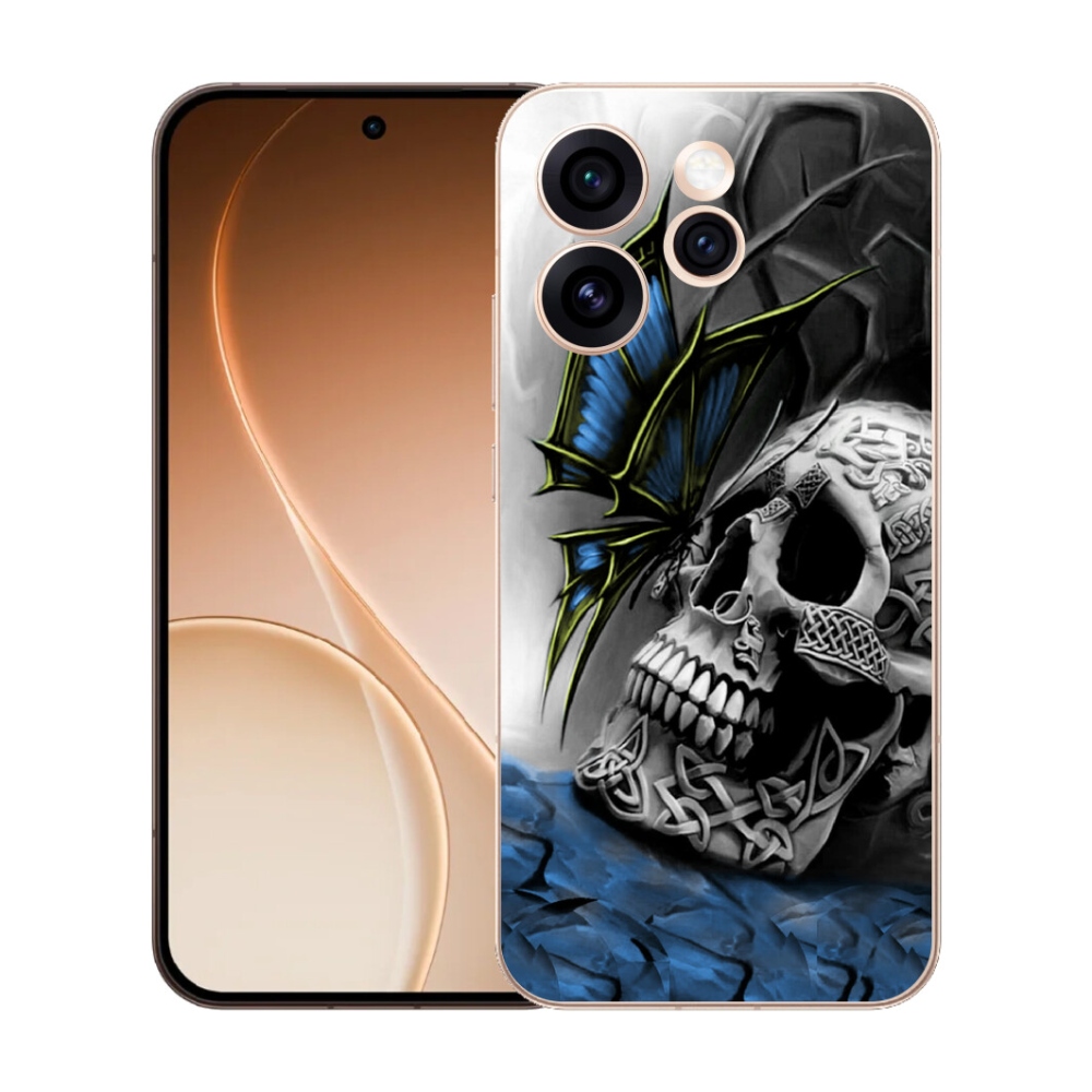 Gelový kryt mmCase na Oppo Reno 15 Pro 5G - motýl a lebka