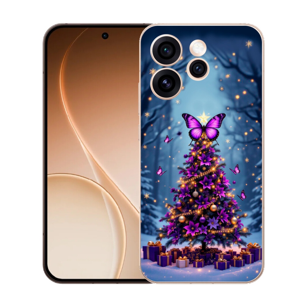 Gelový kryt mmCase na Oppo Reno 15 Pro 5G - motýlí vánoční stromek
