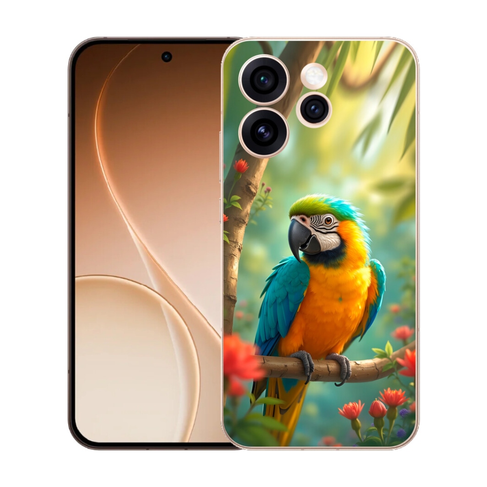 Gelový kryt mmCase na Oppo Reno 15 Pro 5G - papoušek ara modrožlutá